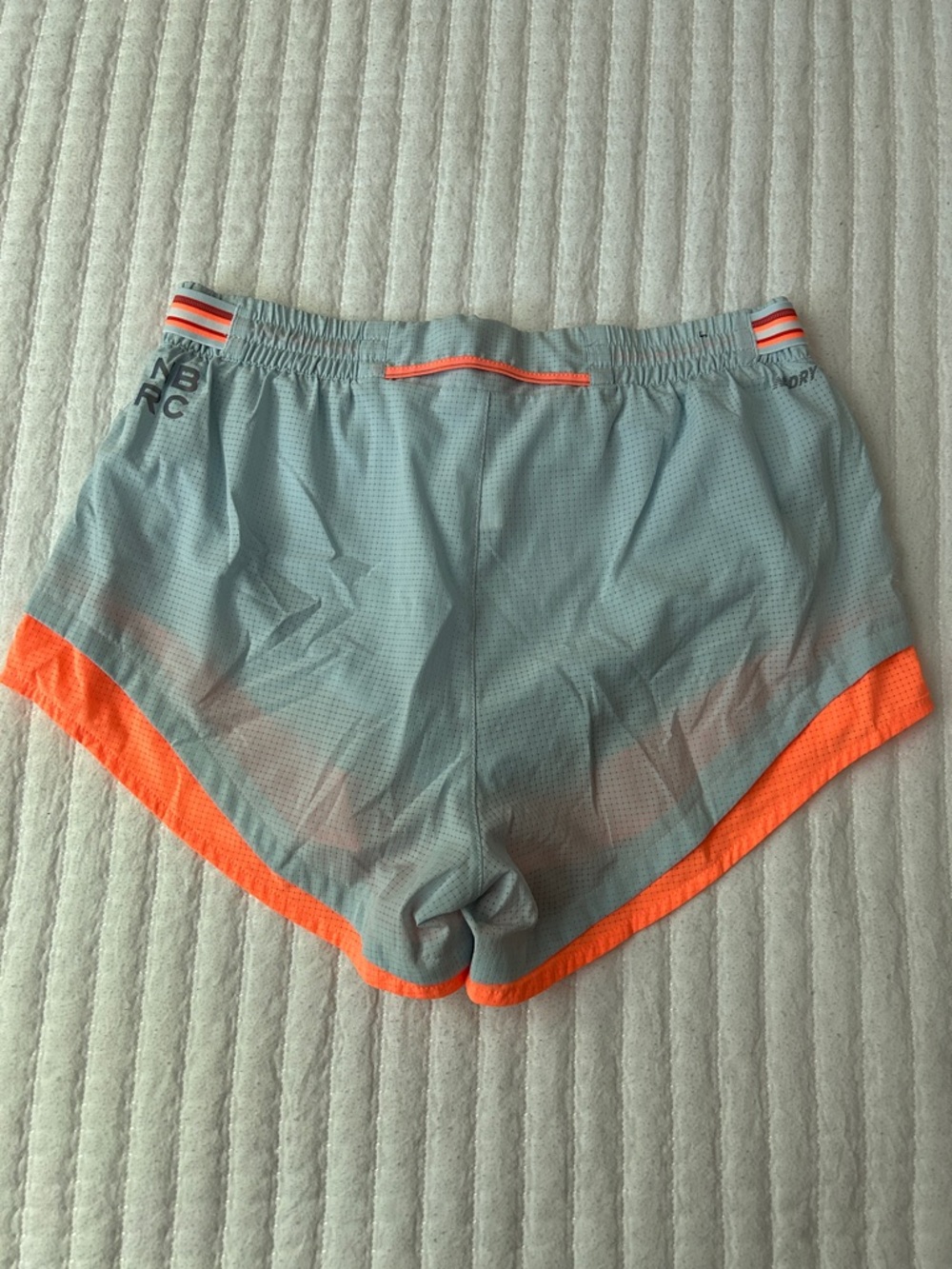 New Balance Light Blue Mesh Running Shorts with Orange Eyelets - Picture 3 of 8